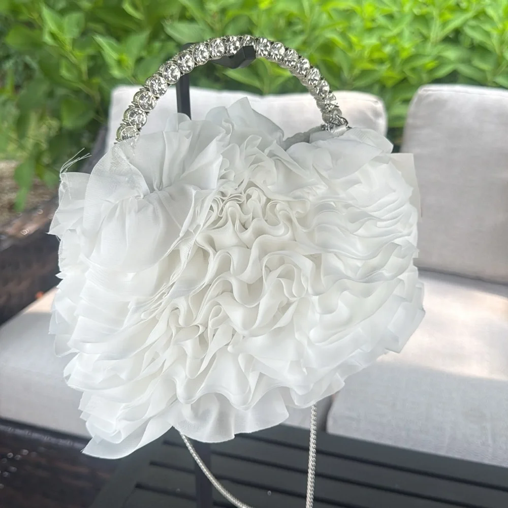 Sincerely Jules, silver rhinestone and white ruffled satchel - Picture 5 of 7